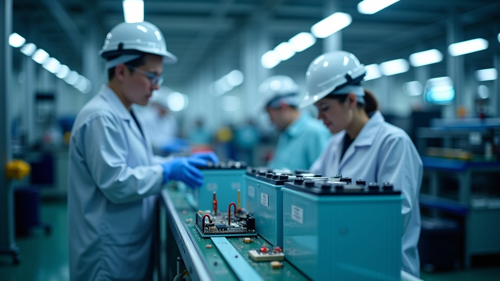 Batteriefertigungslinie mit Robotern, Elektronikkomponenten und Prüfstationen für Elektrofahrzeug-Akkus