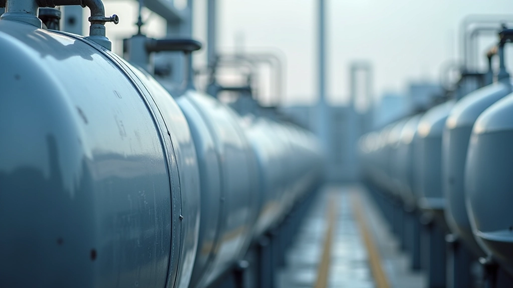 Große Chemikalienlagertanks in einer Industrieanlage mit Rohrsystemen und Ventilen