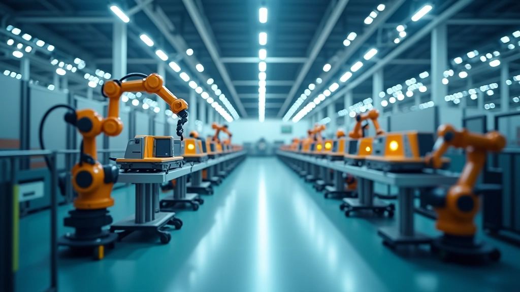 Moderne Industriefertigung mit Maschinen und Robotern in einer Produktionshalle